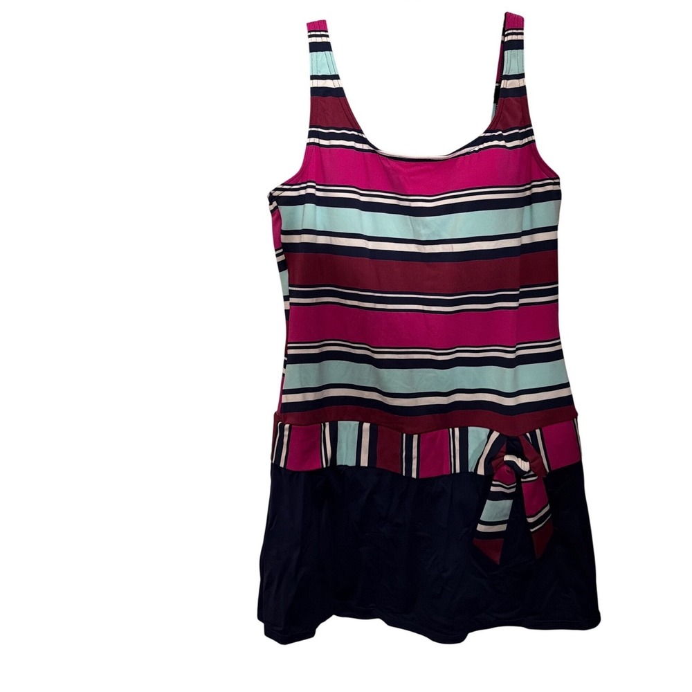Jag Womens Striped Swim Dress One Piece Swimsuit Multi Color JGSS8079 XL